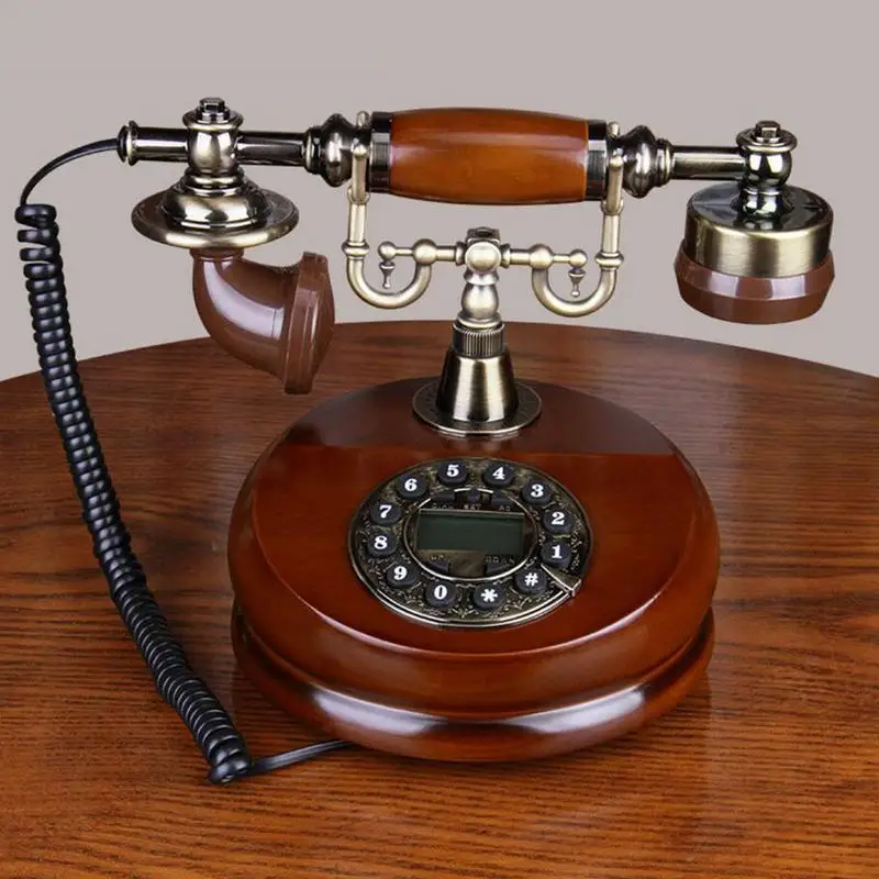 Rotary Landline Telephone Wood Classic Rotary Dial Phone Landline, Redial, Old Fashioned Corded Desk Phone For Home And Office