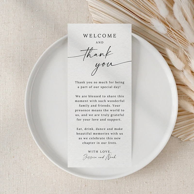 Personalized Thank You Table Card Wedding Invitation Card Custom Couple Name Welcome Menu Minimalist Wedding Place Table Card view 4