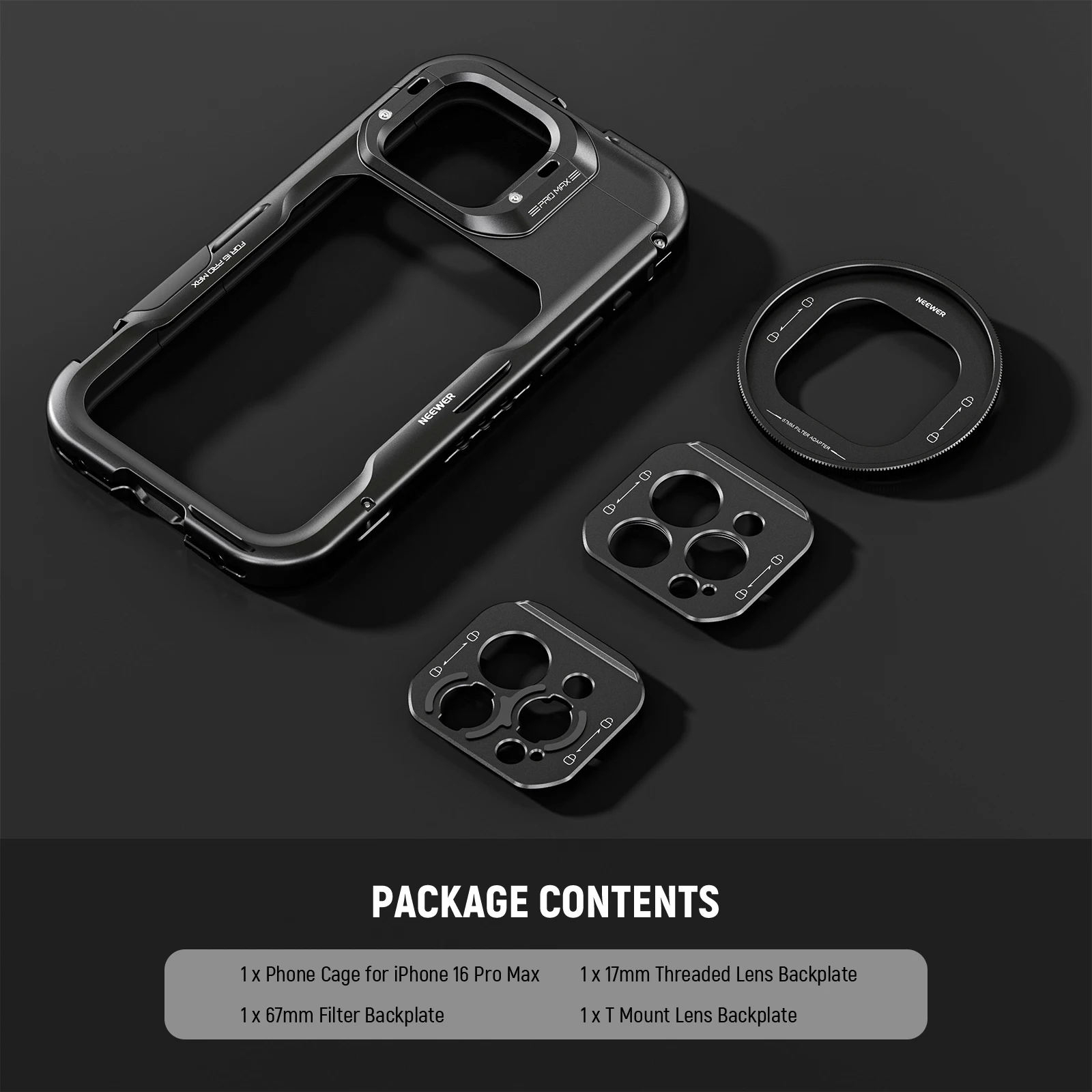 NEEWER Telefonkäfig-Hülle für iPhone 16 Pro/Pro Max, Schnellverschluss-Video-Rig, Telefonstabilisator mit 67 mm Filteradapter – Detail 9