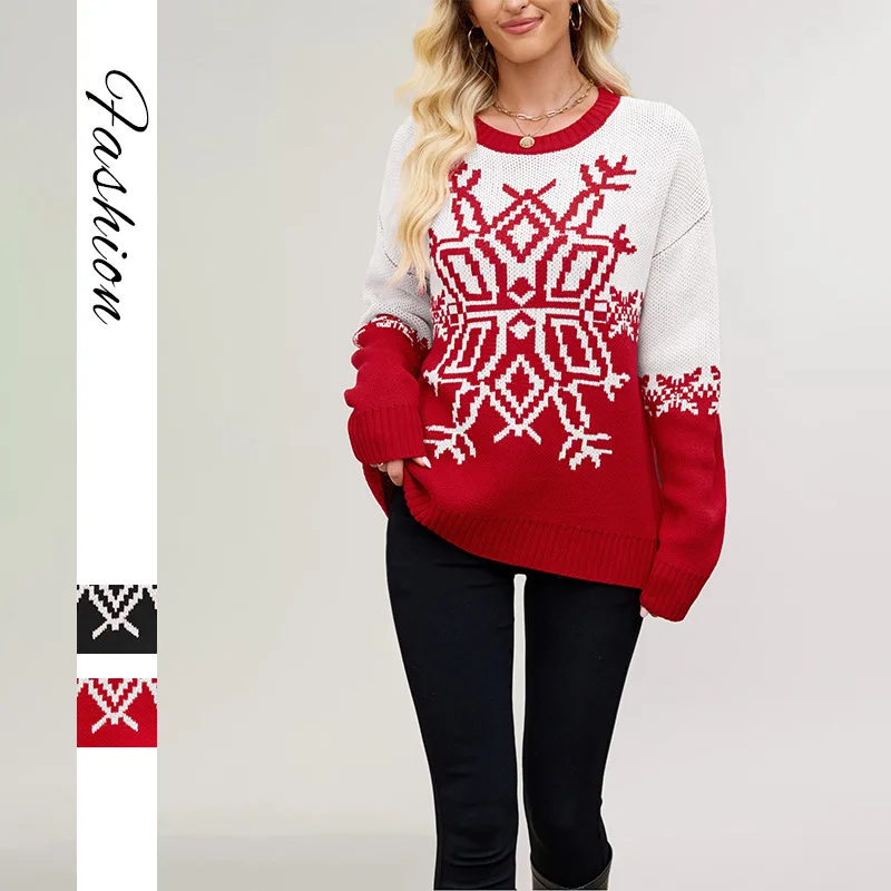 

Christmas Snowflake Knitted Sweater Casual Women's Fashion Cross-Border Winter Thickened Pullover Woolen Sweater