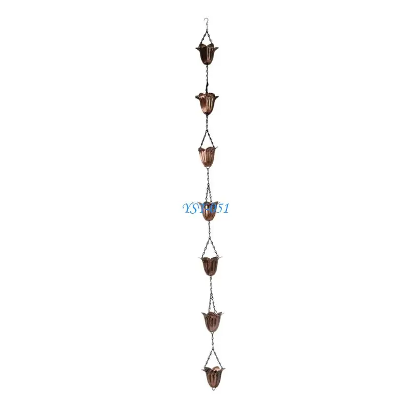 E15A Unique Flower Shaped Rain Chain Weather Resistant Iron Decorative Downspout Upgrades for Courtyards Eaves Water Flows