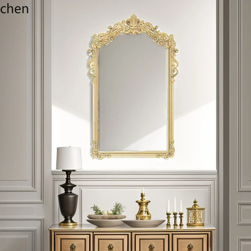 Retro Fireplace Decorative Mirror Carved Bathroom Makeup Mirror Wall Hanging MirrorN2