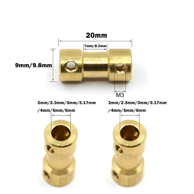 2pcs Brass Transmission Joint Motor Shaft Coupling 2/2.3/3/3.17/4/5/6mm Connector Sleeve Adapter for RC Boat Car Airplane