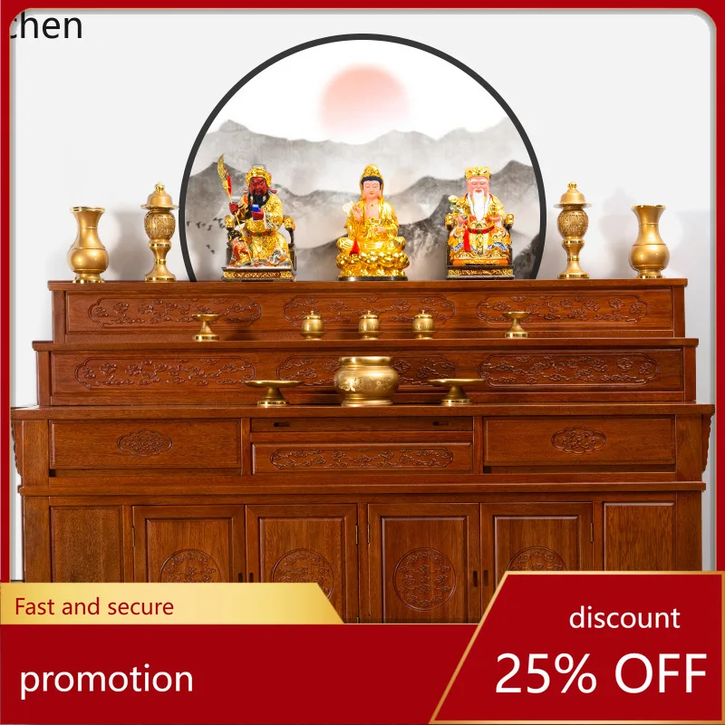 CZ Solid Wood Buddha Cabinet Guan Gong Buddha Altar Incense Case Home Tibetan Style Three-Layer God Altar Cabinet