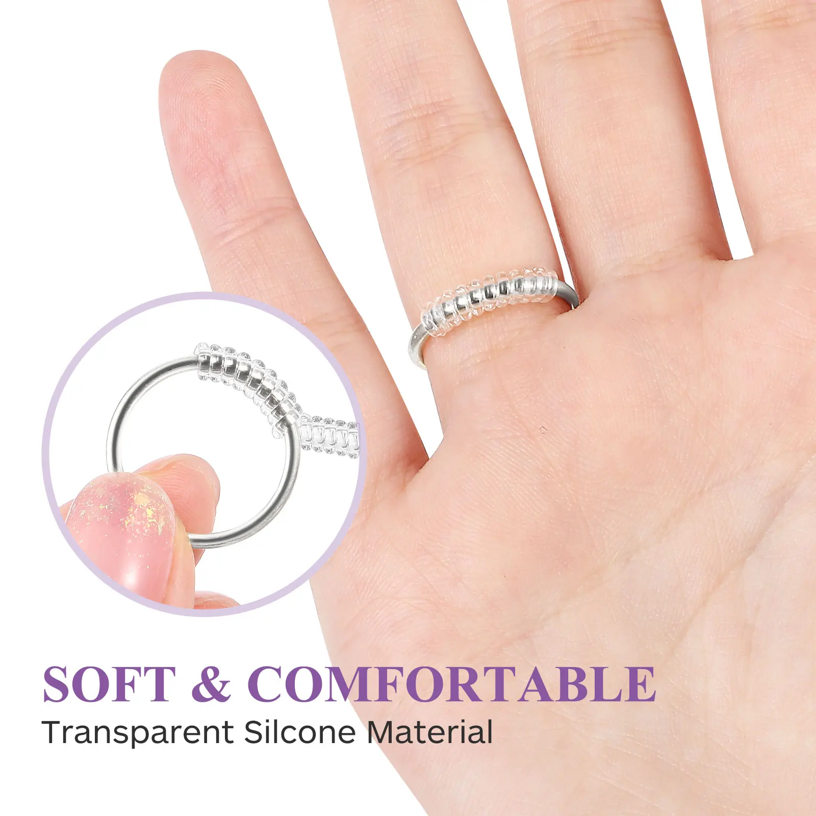 

12 pcs Size Adjuster Clear Spiral Plastic Tightener For Perfect Fit Invisible Universal Silicone Ring Guards Compatible With Any