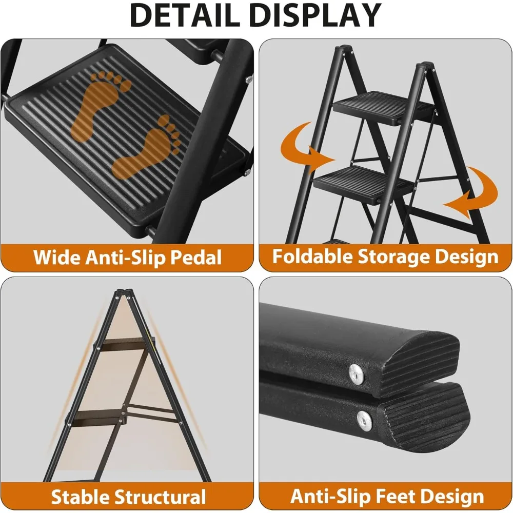 draagbare vouwladder met brede antisliptreden, stevige stalen opstapkruk voor volwassenen, lichtgewicht en compact