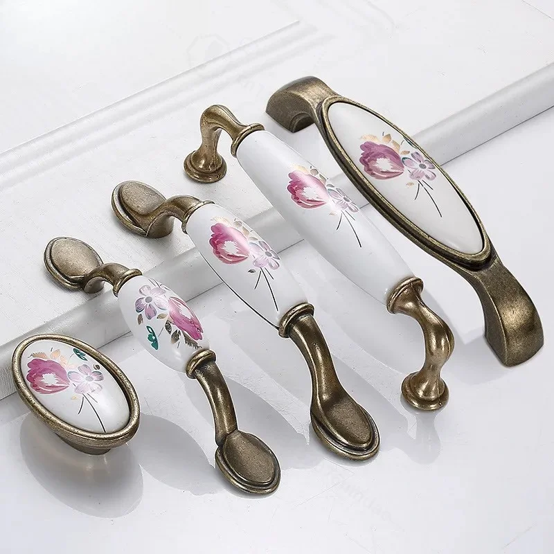 European Style Ceramic Cabinet Door Handle for Kitchen Wardrobe Shoe Cabinet Drawer Chinese Pastoral Furniture Hardware