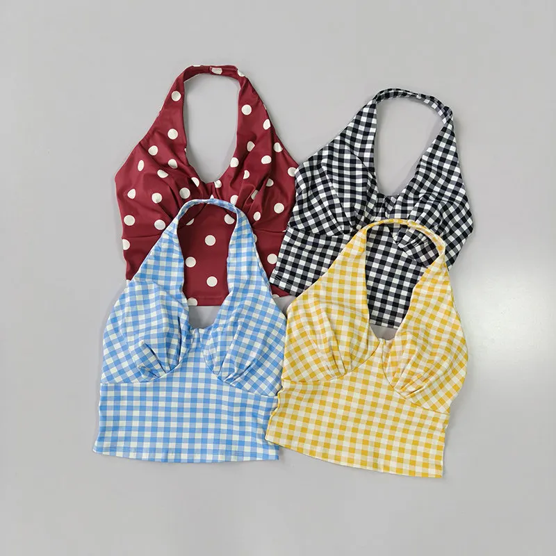 

Halter Neck Camisole Women's Fixed Cup Crop Top Gym Sexy Fashion Sports Bra Fitness Running Quick Drying Wear Top Outer Bra Vest