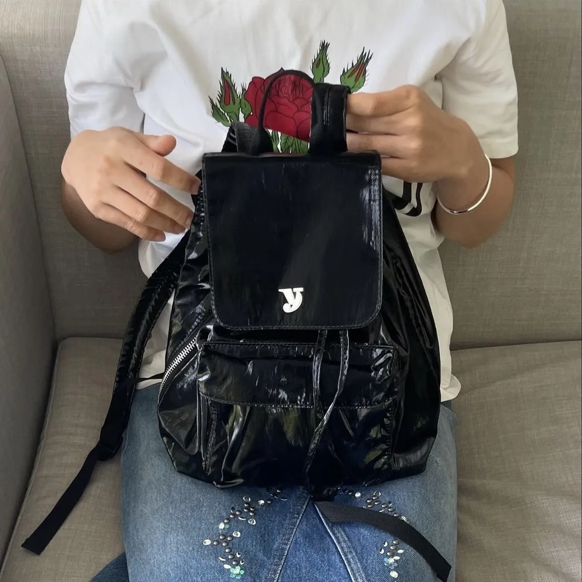 

Стильный женский дорожный рюкзак FIRMRANCH: повседневный, универсальный, из блестящего нейлона, легкий, вместительный, на шнурке, с откидной крышкой