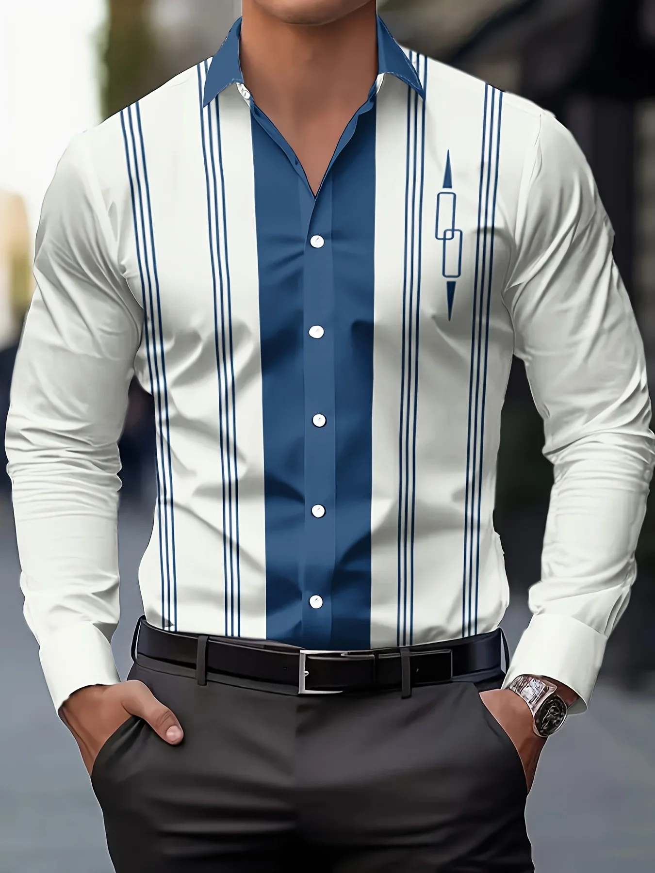 Men's Shirt Burgundy White Vertical Stripe Splice Print Long Sleeve Button Down Top Casual Daily Business Mens Clothing
