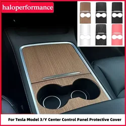 For Tesla Model 3 Y Center Control Panel Protective Cover Wood Grain Black Decoration Sticker Car Interior Accessories 2017-2024