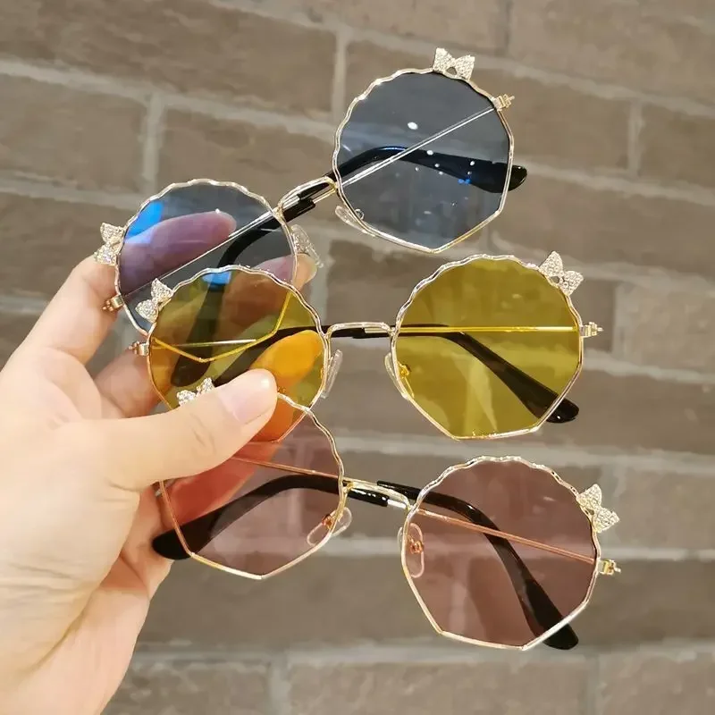 New Fashion Children's Sunglasses Boys and Girls Anti-UV Sun Glasses Baby Cute Bow Little Girl Shell Glasses Metal Frame Eyewear