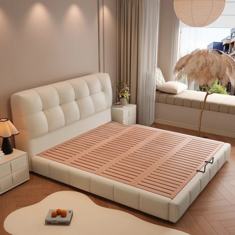 Leather bed Modern simple bed Atmospheric master bedroom bed 1.8 meters flush edge