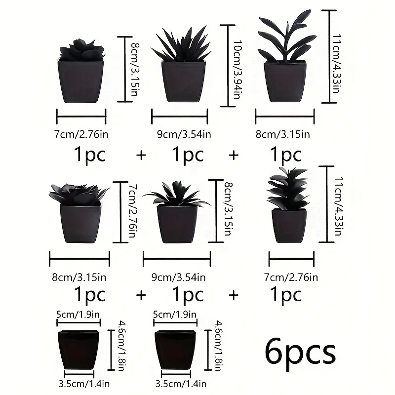 6PCS Simulation Black Department Fleshy, Living Room Study Porch, Indoor And Outdoor Home Decoration