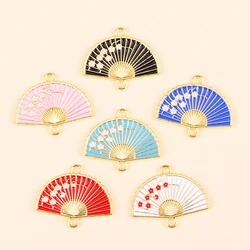 10Pcs Chinese Style Enamel Fan Charm Connector Necklace Bracelet Pendant for Jewelry Making Diy Accessories Craft Supplies