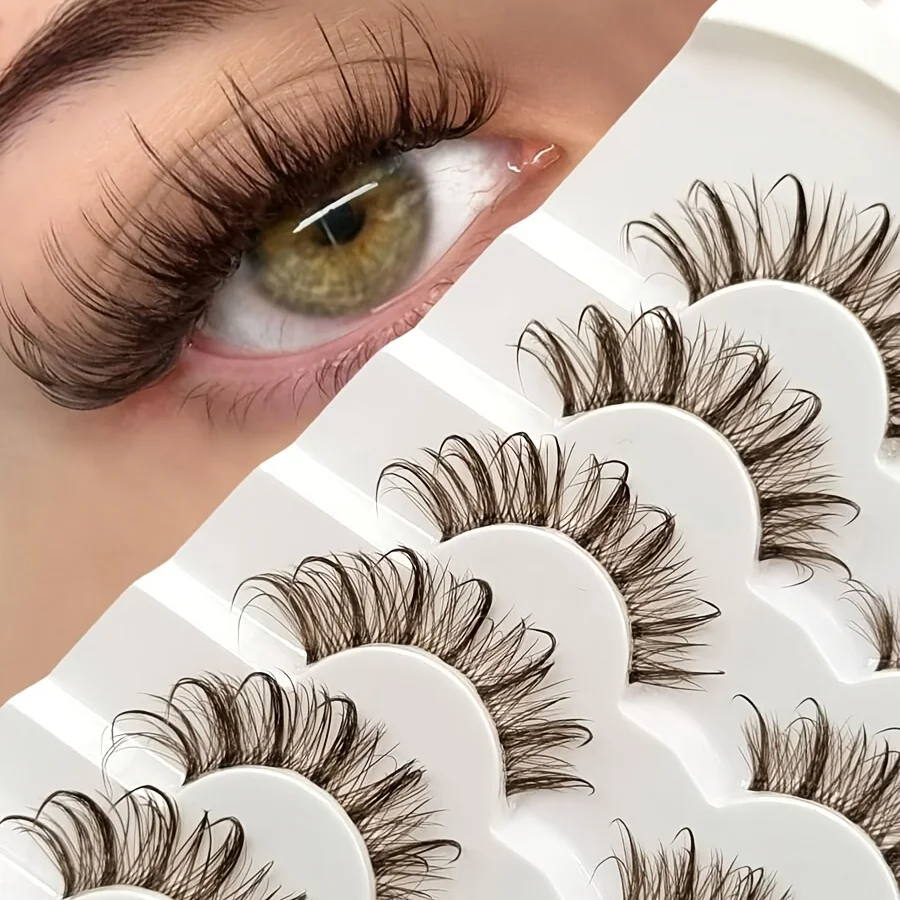 6 Paar braune Wet-Style Crosshair-Wimpern, transparente künstliche Wimpern, verlängerte Make-up-Tools
