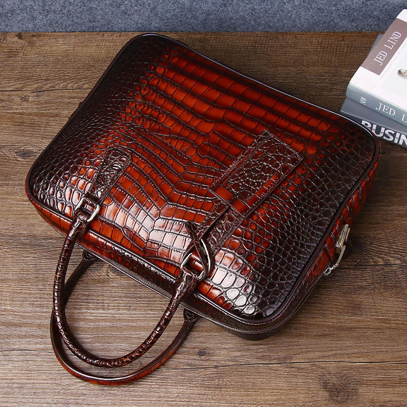 Crocodile Belly Pattern Men\'s briefcase Large size and large capacity handbag Business travel computer bag Business bag