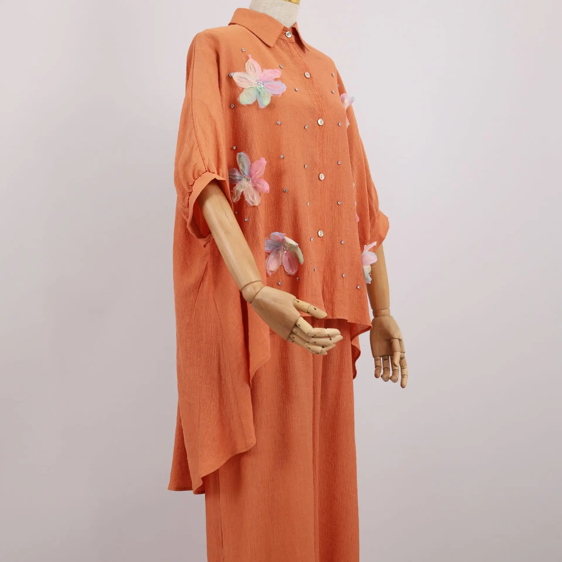 

Мусульманские женщины, рубашка на пуговицах с цветочным принтом, брюки, комплект из 2 предметов, Рамадан, Дубай, Абая, топы, брюки, исламская одежда, спортивный костюм, ансамбли