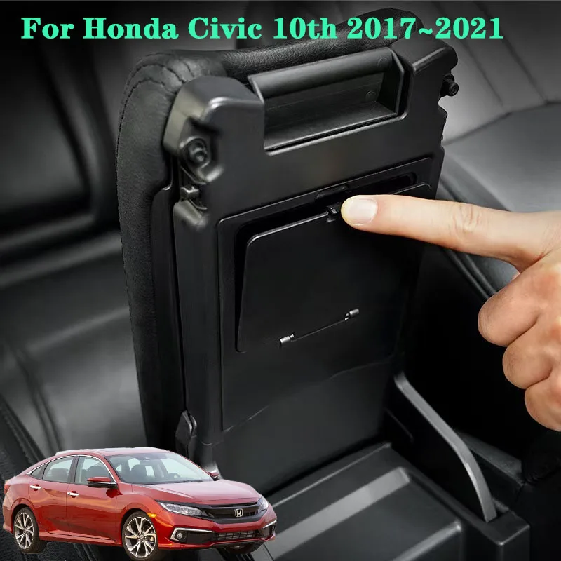 Caixa de armazenamento escondida do console central para Honda Civic, organizador do carro, guarnição para Civic, 2017, 2018, 2019, 2020, 2021, 10th Gen, acessórios