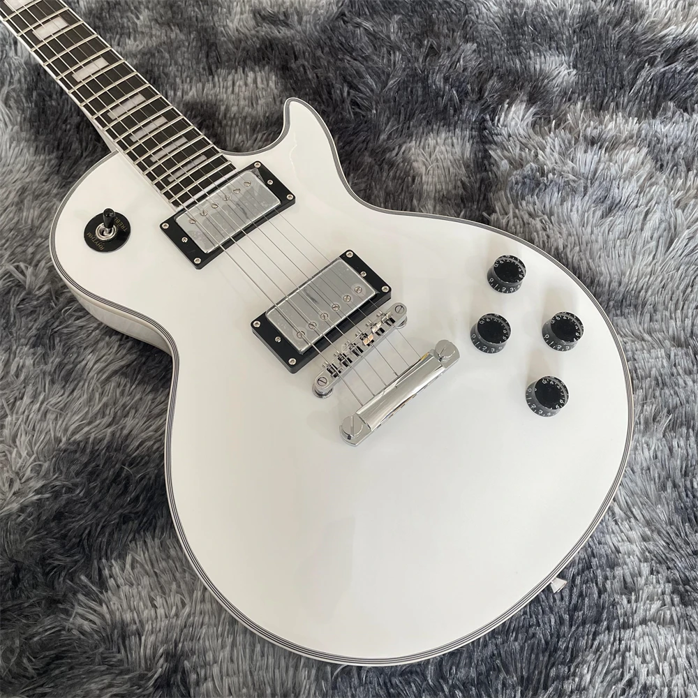 High-quality custom-made  electric guitar white body rosewood fingerboard inlaid real shell silver-white knobs