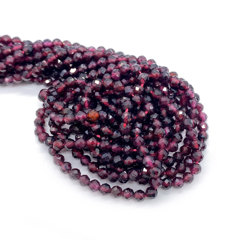 Natural Stone Red Garnet Faceted Semi Precious Stones 2mm 3mm 4mm Beads For Jewelry Making DIY Necklace Bracelet Earring