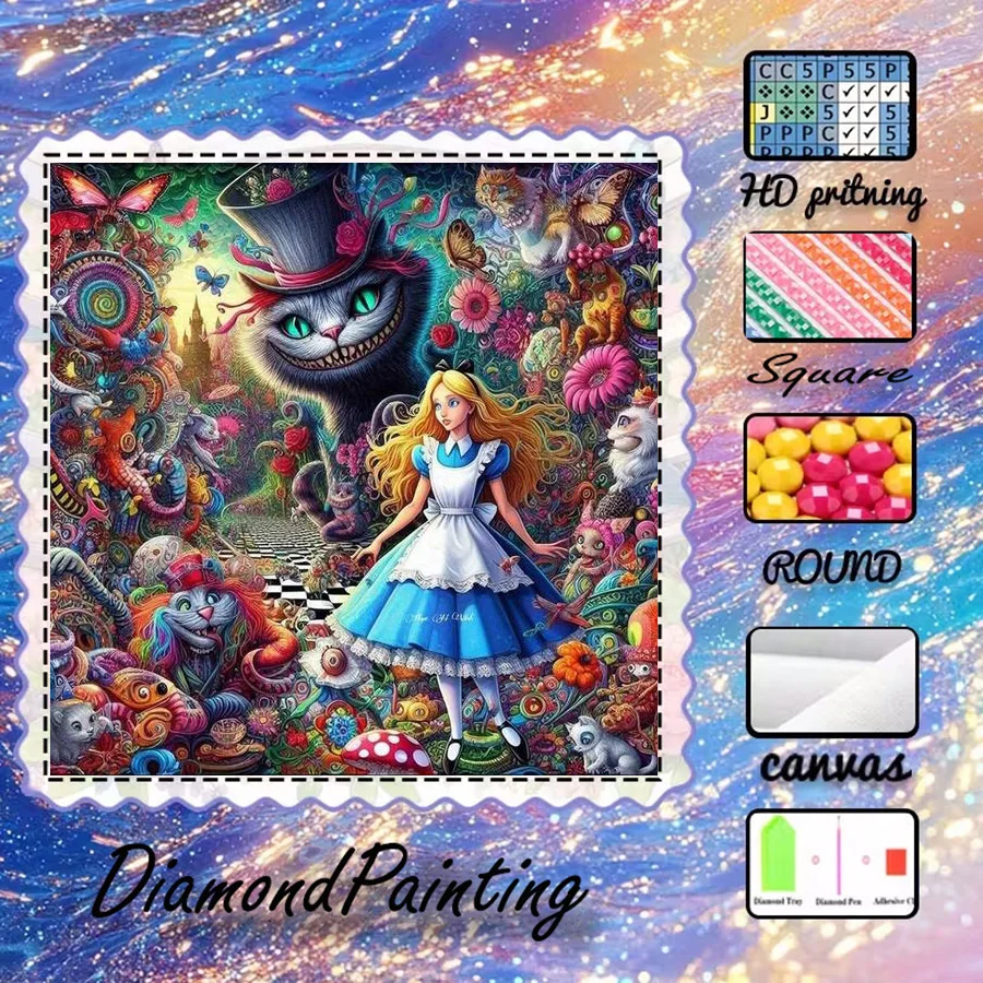 1 Stück - 5D-DIY - Beflockter Stoff - Spezialbohrer - Diamantmalerei-Set - Alice - Mosaik - Diamantkunst