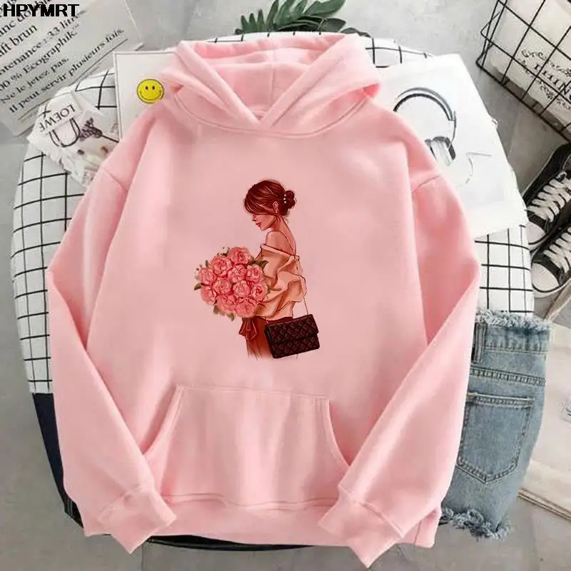 Autumn Womens Hoodies Long-sleeve Hooded Casual Pullover Sweatshirts Cartoon Harajuku Style Winter Hoodies Hip Hop Pocket hoodie