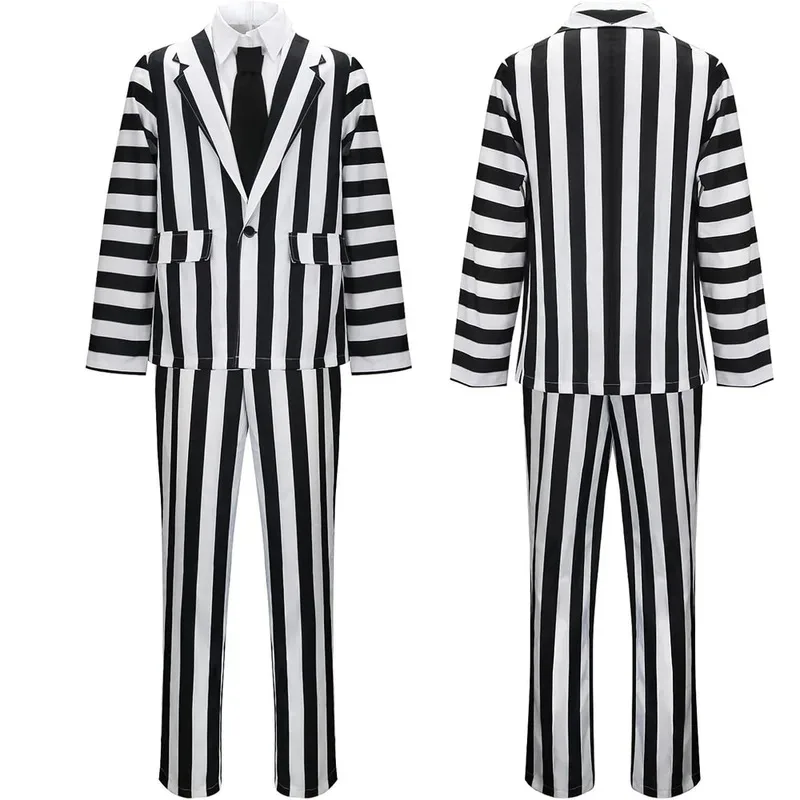 OP01 Miccosts الكبار الاطفال أبيض وأسود العمودي المشارب سترة البدلة مع التعادل هالوين الجهنمية ماستر تأثيري حلي Fo6Gd @!