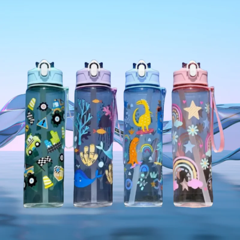 

780ML Kids Water Sippy Cup Creative Cartoon Cup with Straws Leakproof Water Bottle Outdoor Portable Children's Plastic Water Cup