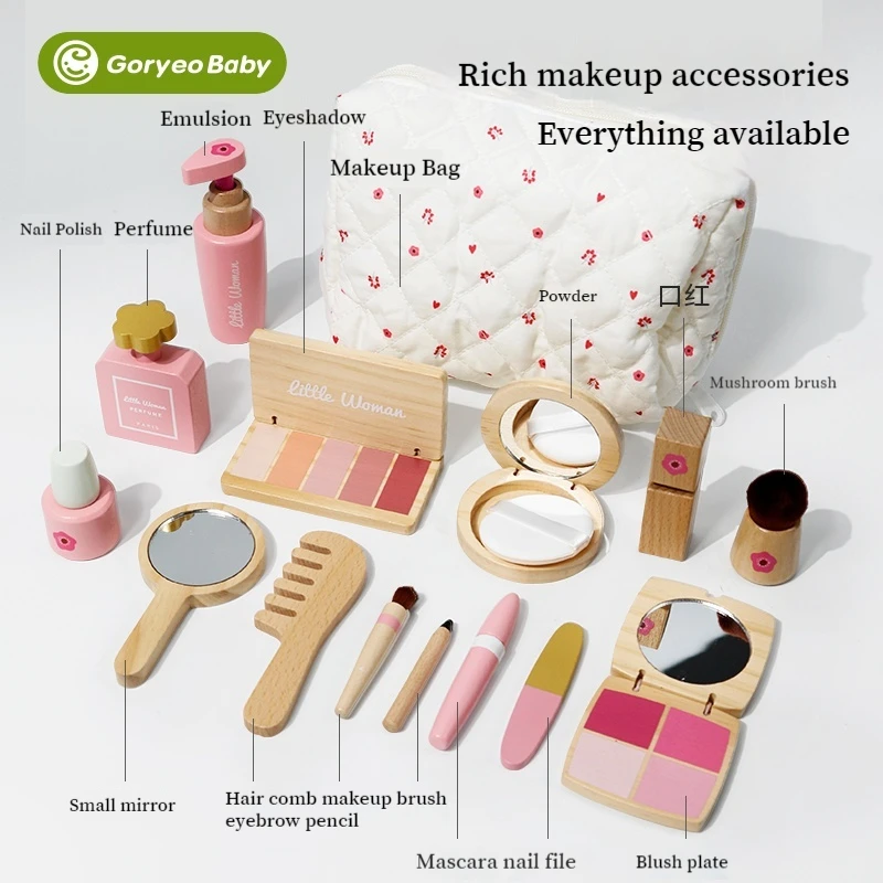 Wooden Children's Play House Dresser Toy Set Safe And Non-Toxic Little Princess Cosmetic Bag Lipstick Haircut Birthday Gift Toy