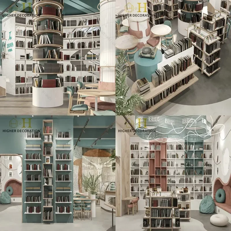 High Quality Library Bookshelf Bookcase Wooden Library Wall Bookshelf Bookcase Customize Study Table with Bookshelf