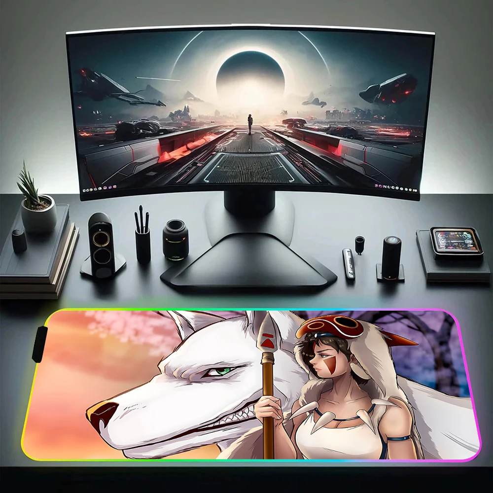 ANIME Princess M-Mononoke RGB Pc Gamer Keyboard Mouse Pad Mousepad LED Glowing Mouse Mats Rubber Gaming Computer Mausepad