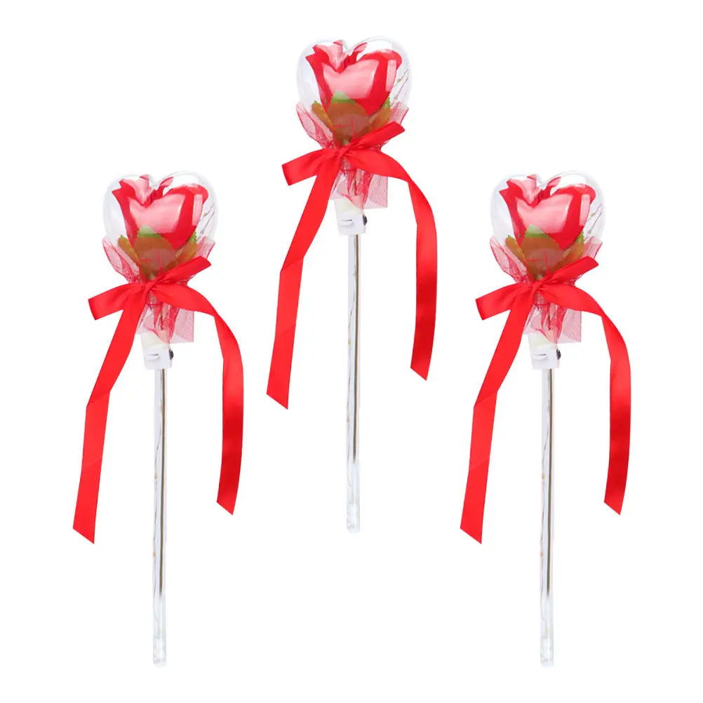 3Pcs Rose-Shaped Luminous Fairy Sticks Multi-Functional Glow Wands for Children Dress-Up Parties Stage Performances Photo Shoots