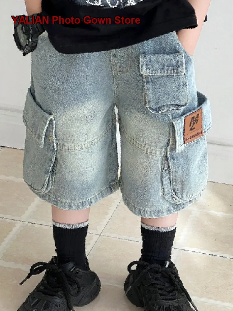 Boys Denim Shorts Kids Summer Korean Style Cool Casual Solid Color Older Kids