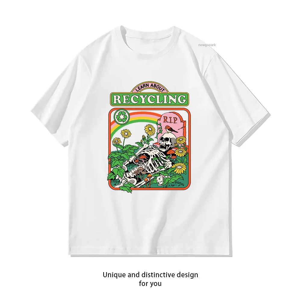 Learn About Recycling rip Classic T-Shirt Woman Man Casual Cotton Printed T Shirts Adult Streetwear Woman Clothing