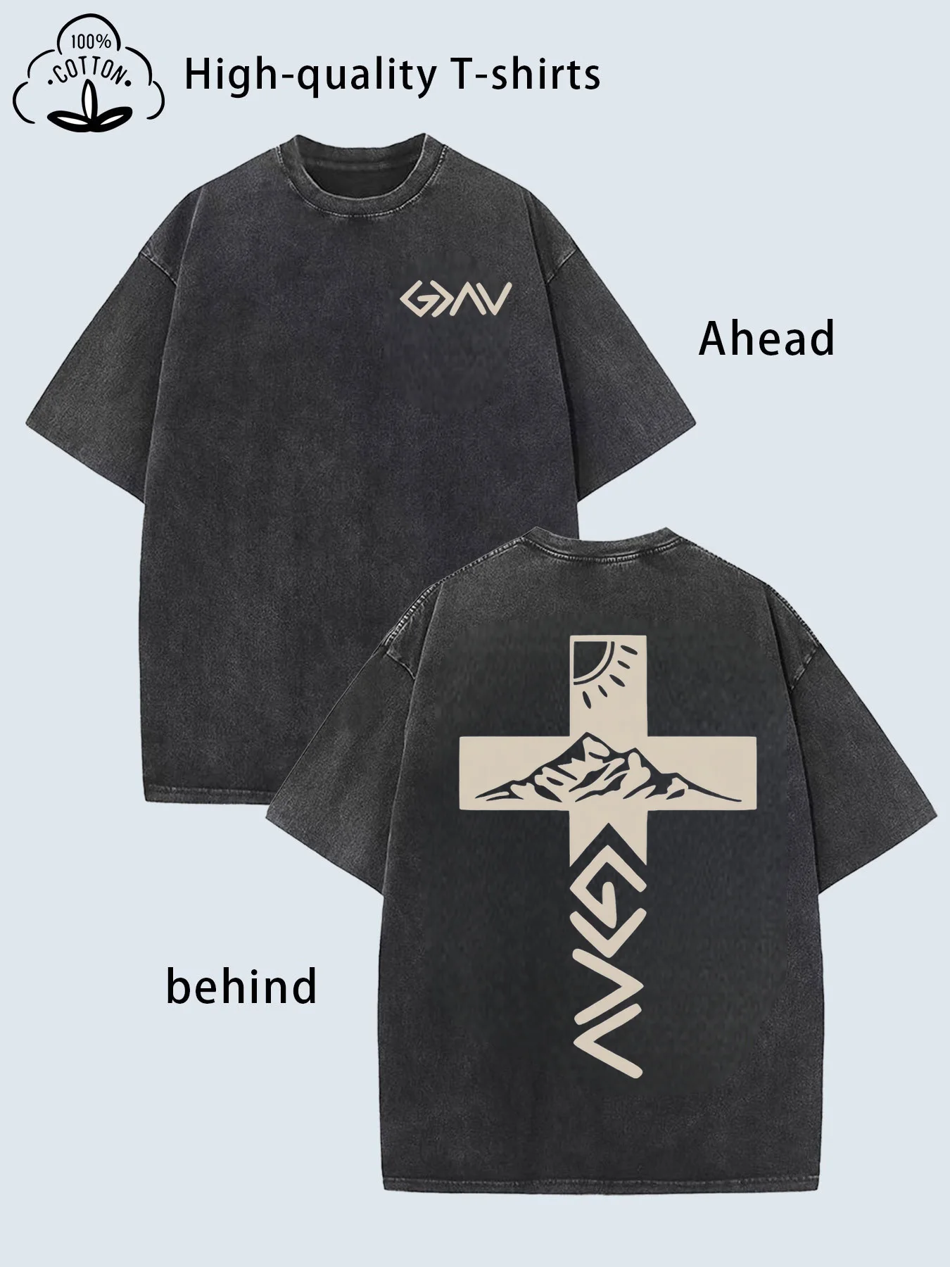 

Retro washed T-shirt with double-sided printing of the letters' God is greater than our height ', men's T-shirt