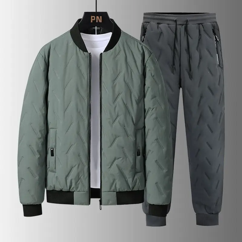 Men High Quality Winter Down Cotton Padded Jacket Pants Set Thick Warm Versatile Coat Trousers Outfit New - view 6
