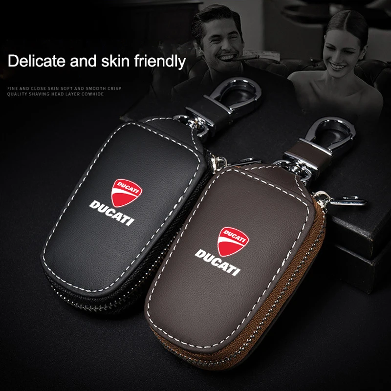 Borsa protettiva per chiavi moto Borsa portachiavi in pelle Portafoglio con cerniera per Ducati Scrambler Multistrada 950 1100 1260 Sport Monster