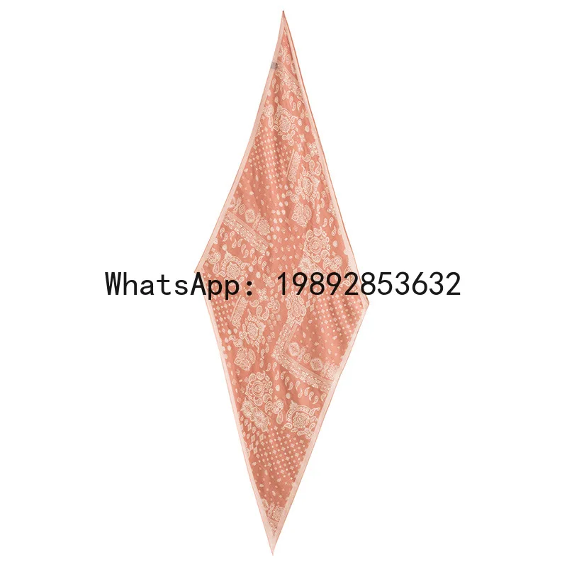 

Светло-оранжевый длинный шелковый шарф с ретро-узором, элегантный тонкий шерстяной шарф, который можно обвязать вокруг шеи.