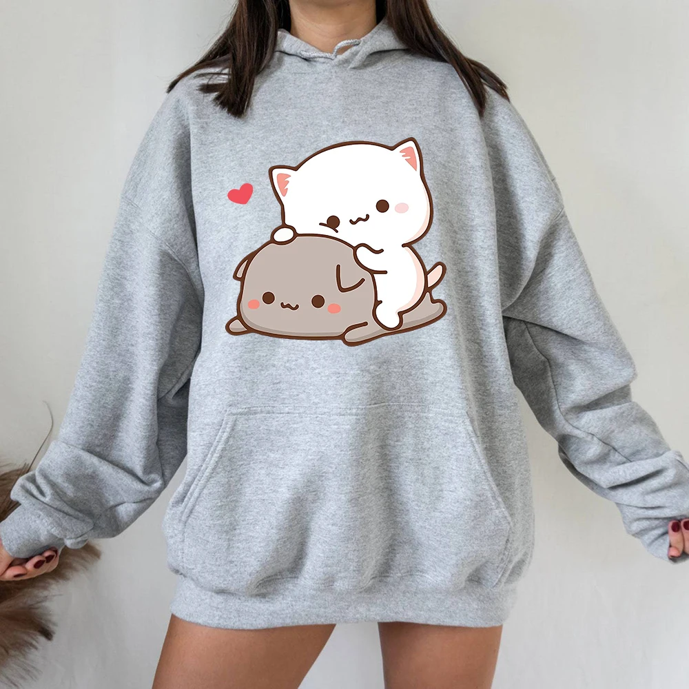 Harajuku Rubber And Peach Cat Women Plus Size Hoodie Long Sleeve Sweatshirt Loose Casual Streetwear Girl Korean Couple Clothing