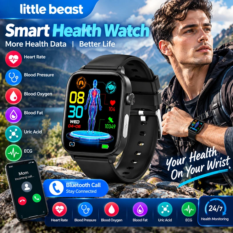 Health Reminder For ECG+PPG Blood Fat Uric Acid Health Smartwatch Men Women Heart Rate Blood Pressure Bluetooth Call Smart Watch