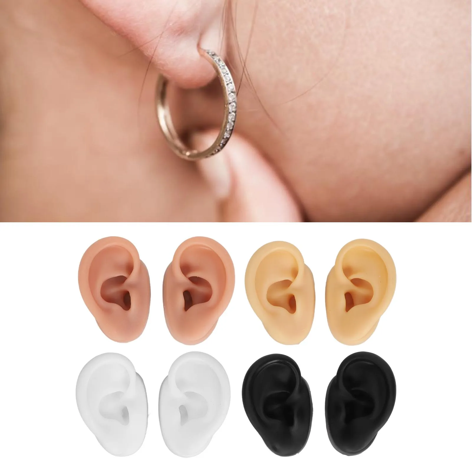 

Ear Piercing Practice Model Flexible Convenient Lifelike Silicone Ear Model Multi Functional Portable for Ear Jewelry Display