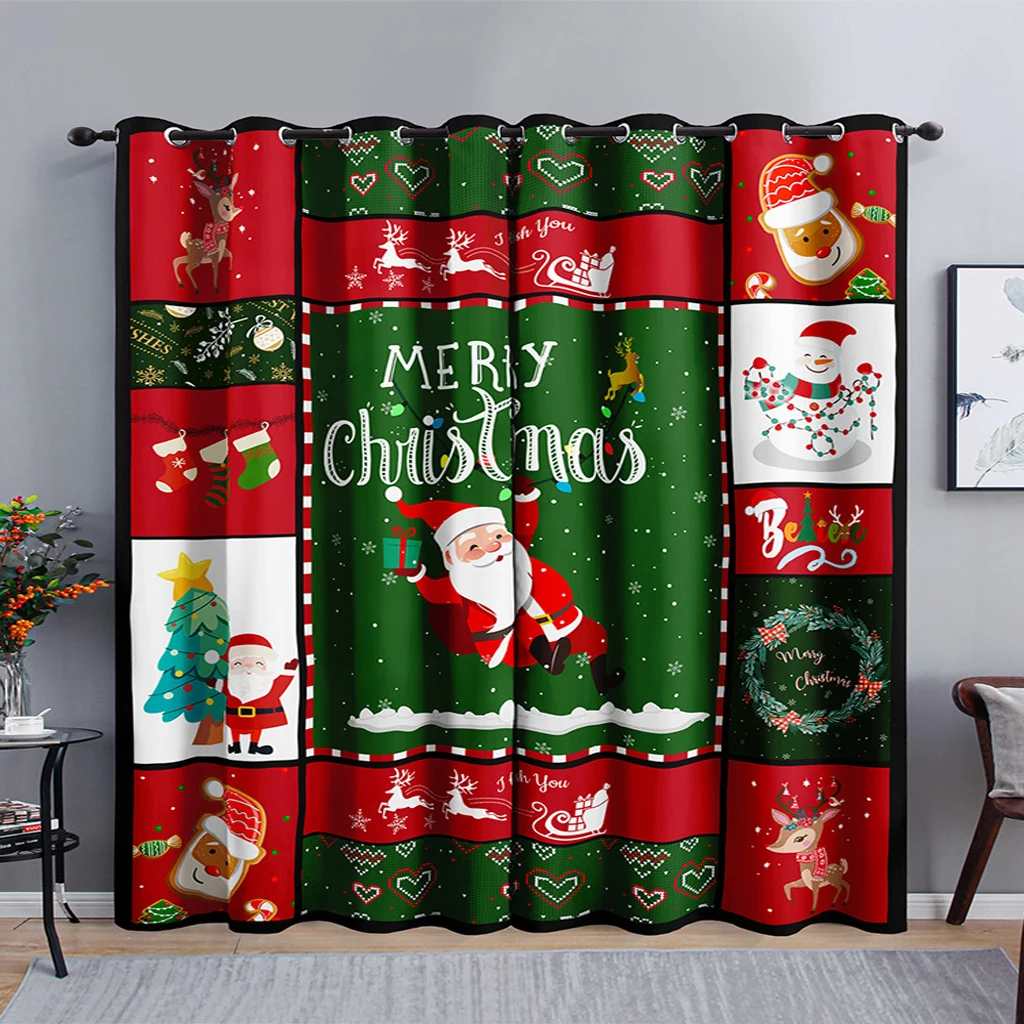 

Cartoon Santa Claus Christmas Tree Red Green Window Curtains For Kids Bedroom Living Room Bathroom Kicthen Door Hall Home Decor