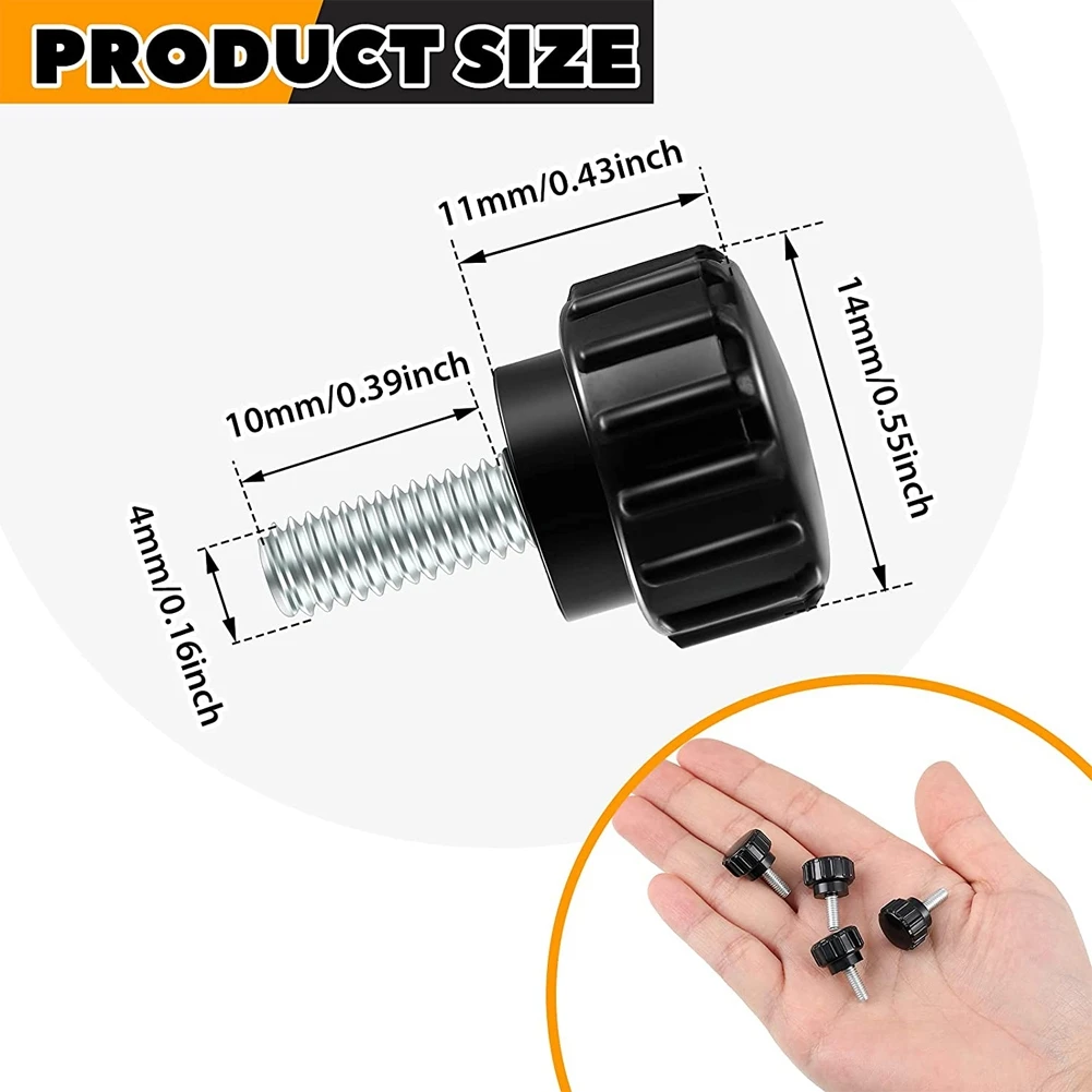 M4 x 10 mm Carbon Steel Threaded Knurled Thumbscrew Screw on Knobs Grips Black Round Clamping Screw, Black (10)