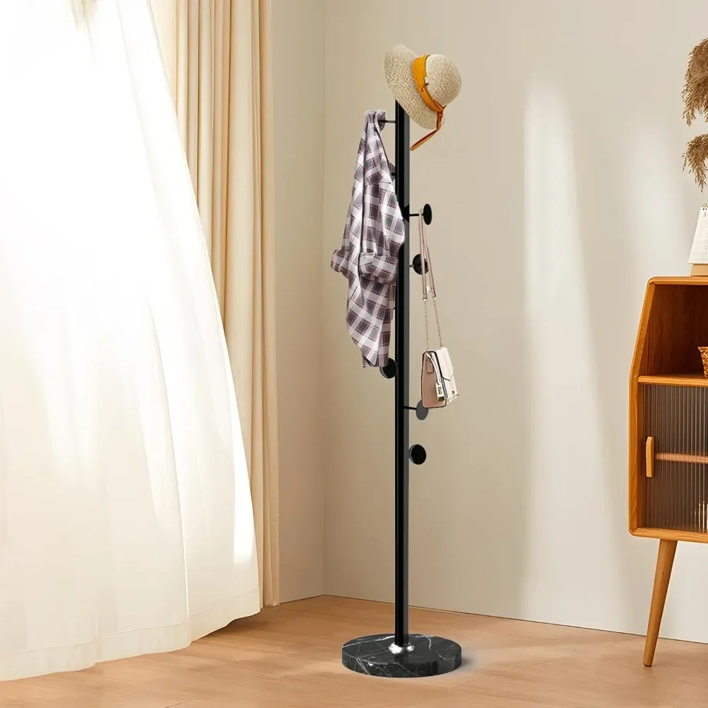 

Modern Metal Coat Rack Stand with Natural Marble Base, Heavy Duty Coat Rack Freestanding with 8 Hooks