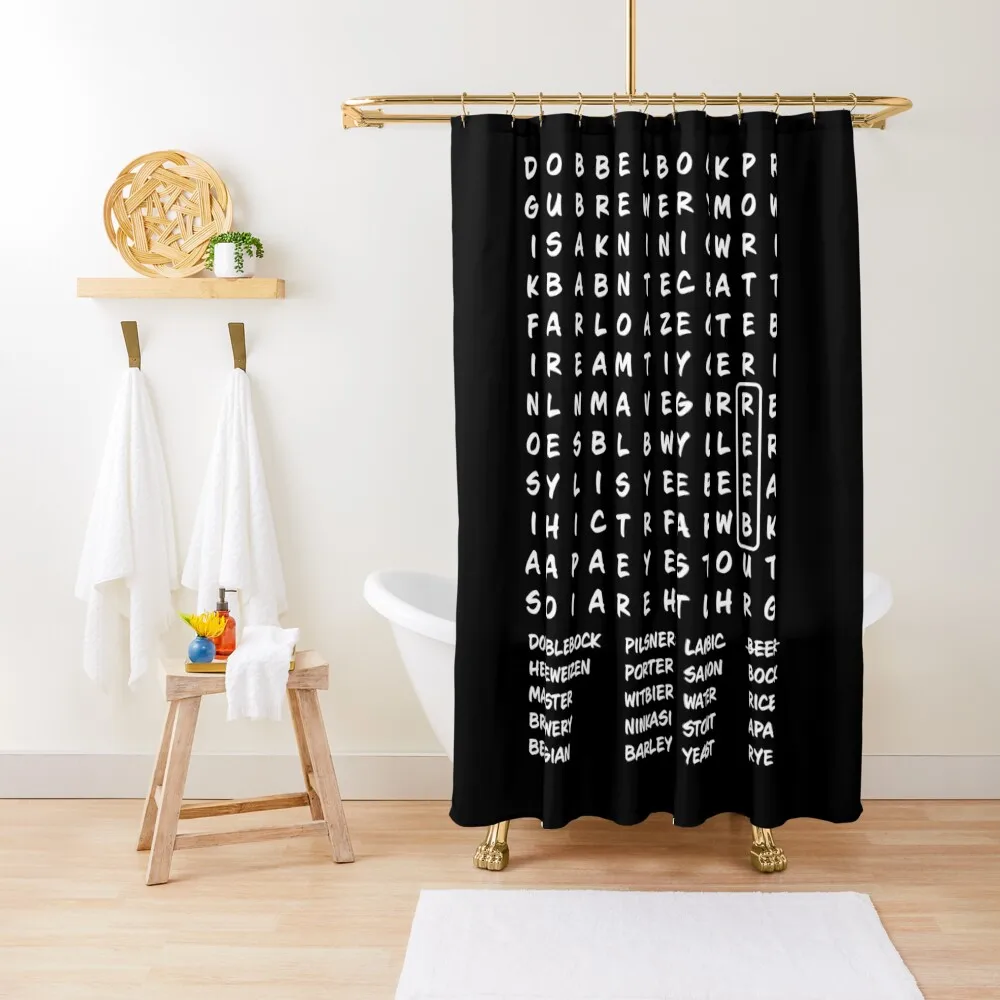 

Beer Crossword White Shower Curtain For Bathroom Bathroom Accessory Waterproof Shower And Anti-Mold Shower Bathroom Curtain