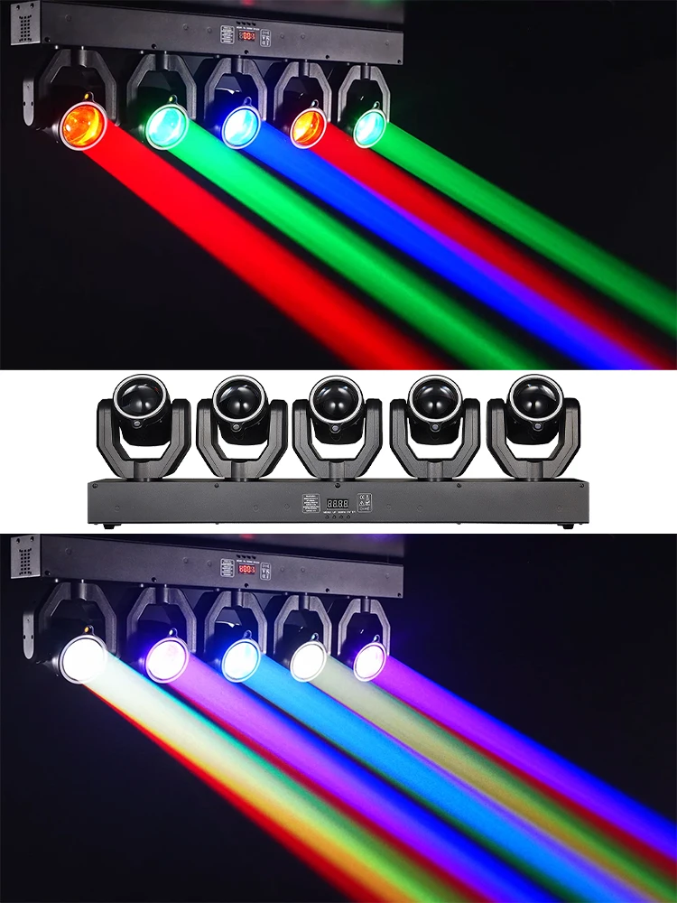 Ybeiyuan 5-Kopf XY Rotierender 180W LED Moving Head Beam DJ Disco Licht DMX512 Sprachsteuerung RGBW Beam + Grüner Laser für Party Bar Weihnachten