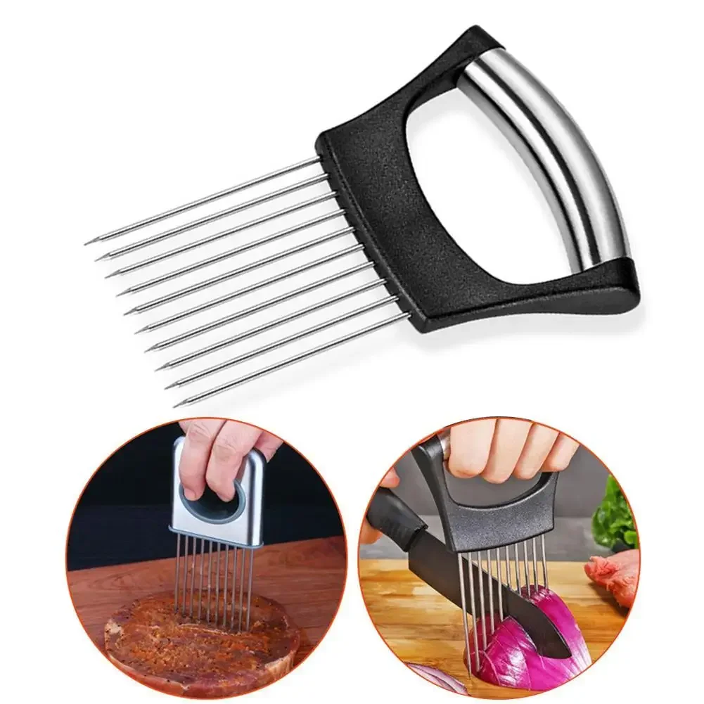 Stainless Steel Loose Meat Needle Onion With Cutting Holder Easy Slicer Cutter Tomato Safe Fork Handheld Vegetable Knife Kitchen