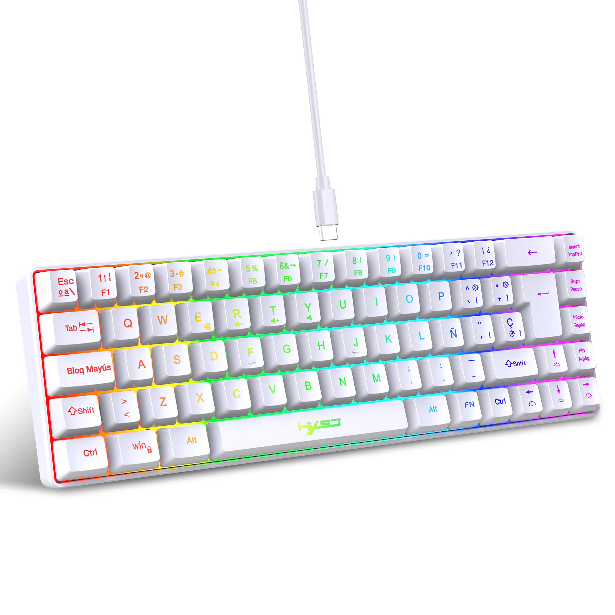 Hot sale!Spanish 69-key RGB backlit wired gaming keyboard, 68% compact design, A must-have gadget for office workers and gamers