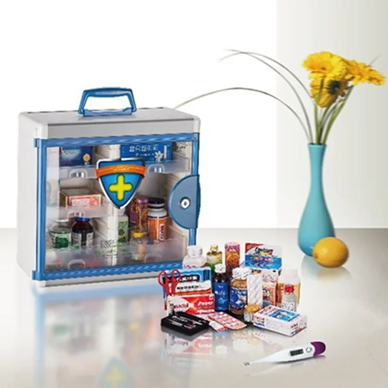 Wall Hanging Travel Suitcase Medicine Box Aluminum Alloy PC Home Medical Portable Toolbox First Aid Kit Large Capacity with Lock